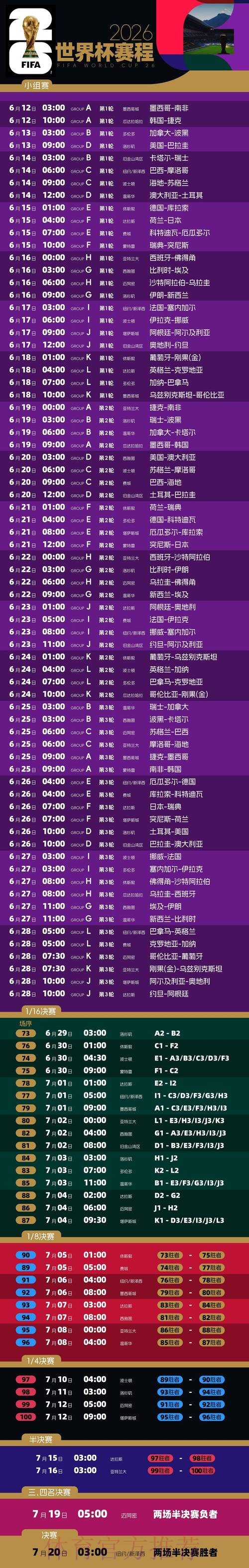 2026世界杯赛程实时更新比赛时间表免费观看